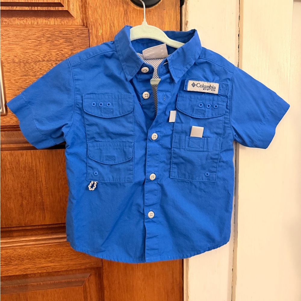 Toddler Boy Columbia Boys' Short-Sleeve Blue Fishing Shirt